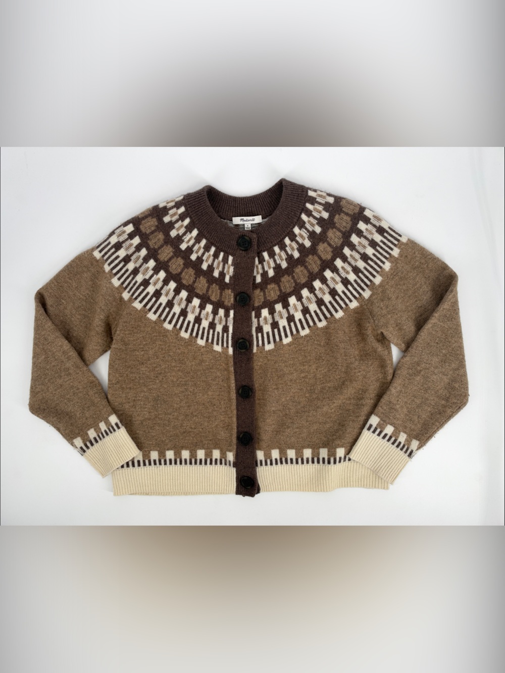 Madewell Brown and Cream Patterned Button-Front Cardigan